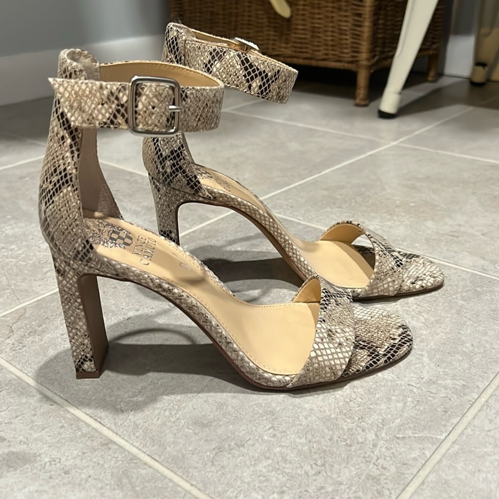 Snake print block heels